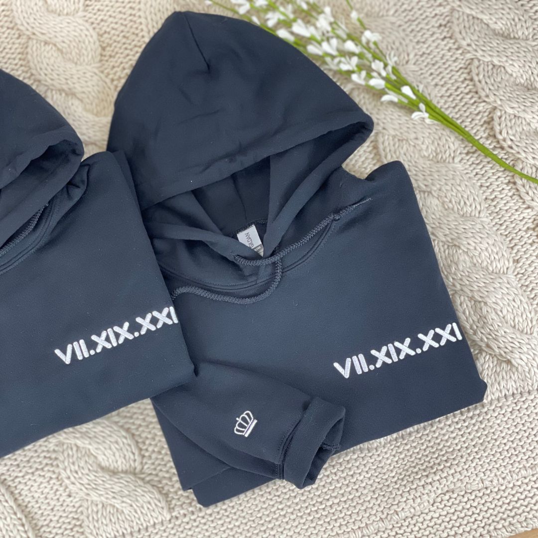 Birthday Gifts with Custom Date Roman Numeral Anniversary Hoodie, Sweatshirt Embroidered