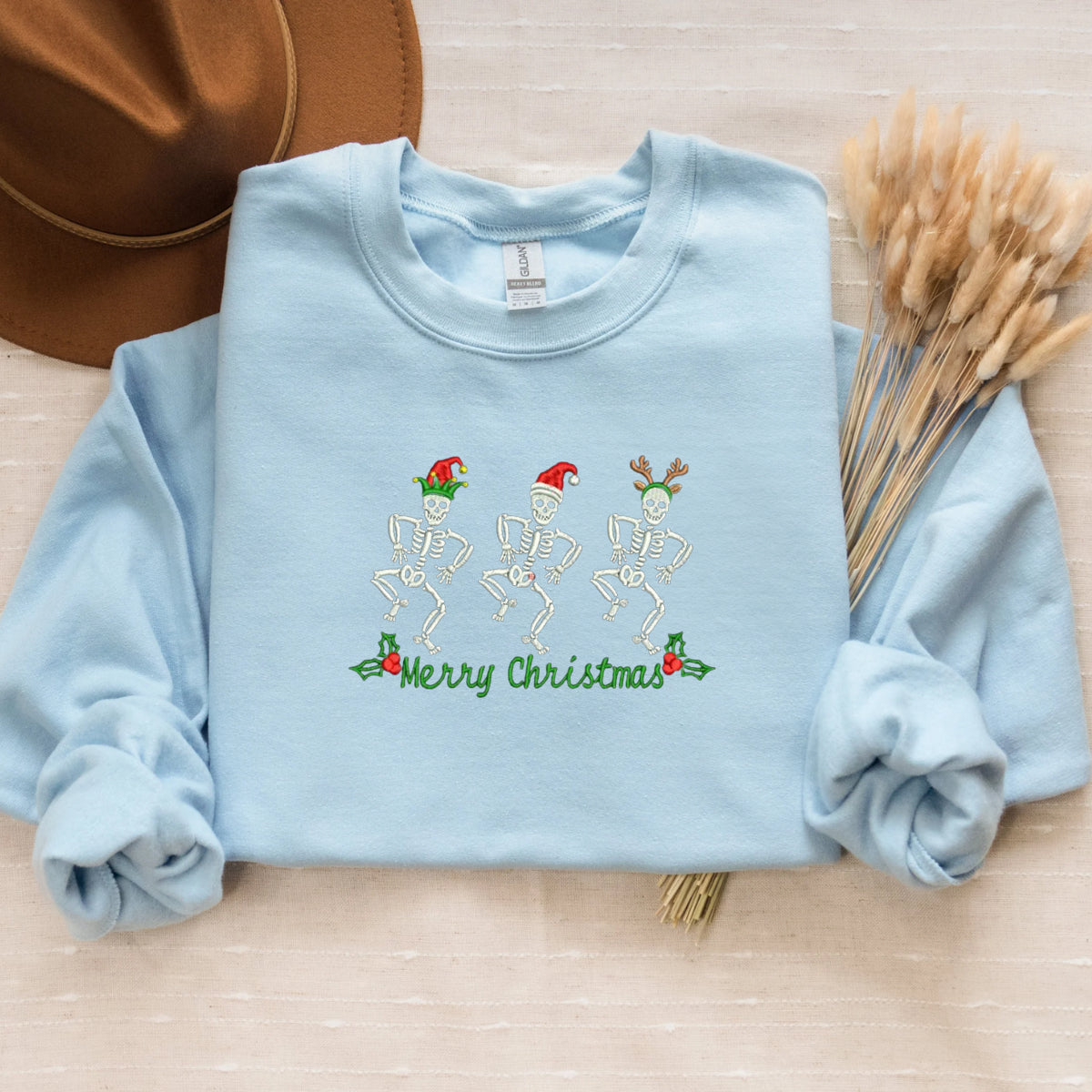 Christmas Skeletons Sweatshirt, Funny Christmas Embroidered Sweatshirt or Hoodie