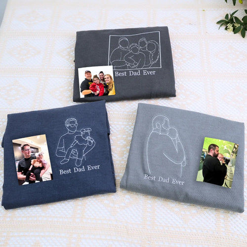 Custom Best Dad Ever Portrait Shirt, Sweatshirt or Hoodie, Personalized Embroidered Father's Day Gift for New Dad