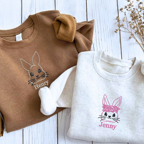 Toddler Bunny Sweatshirt or Hoodie, Custom Embroidered Easter Gift for Kids