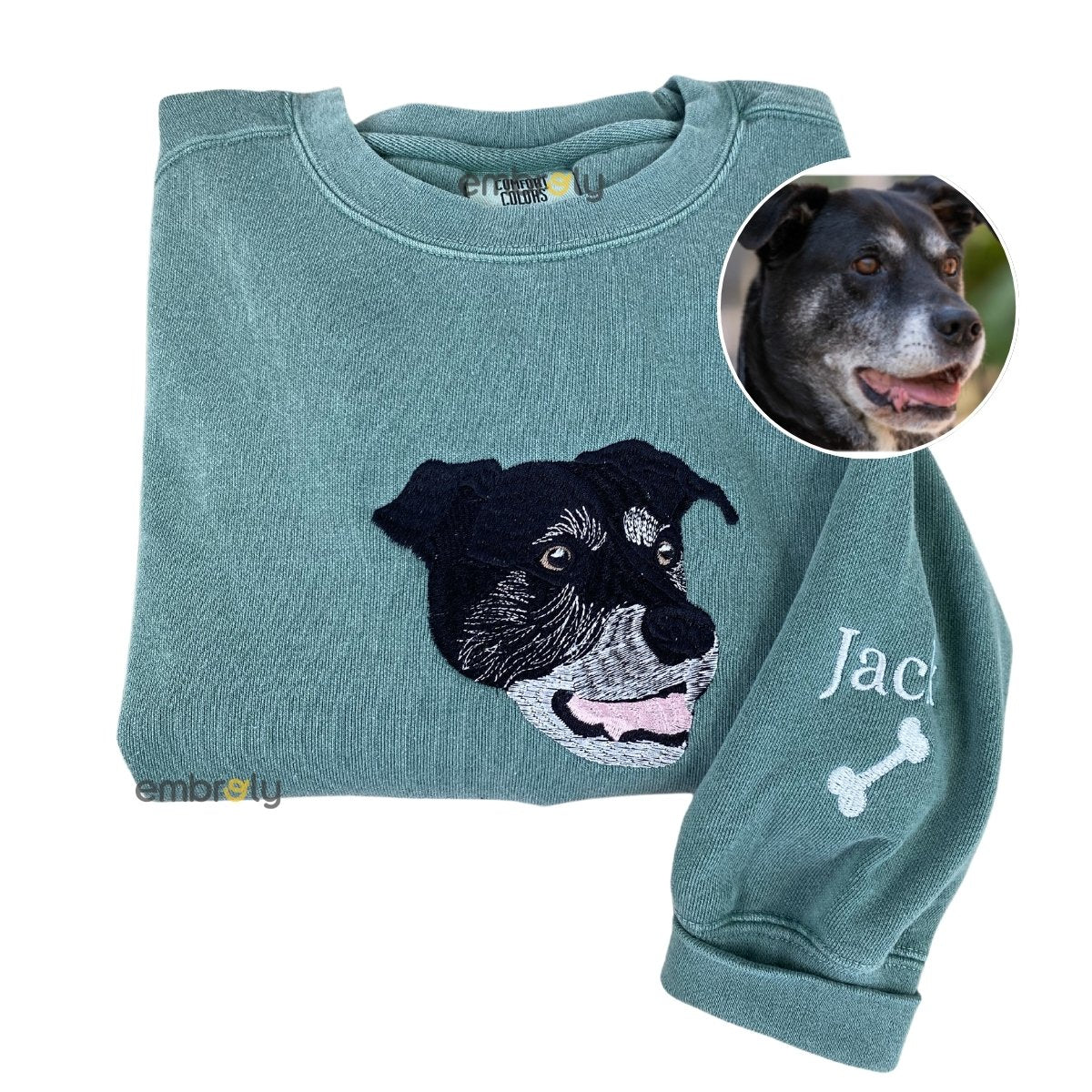 Comfort Color® Personalized Dog Sweatshirts for Humans with Custom Embroidered Dog Face and Dog Name