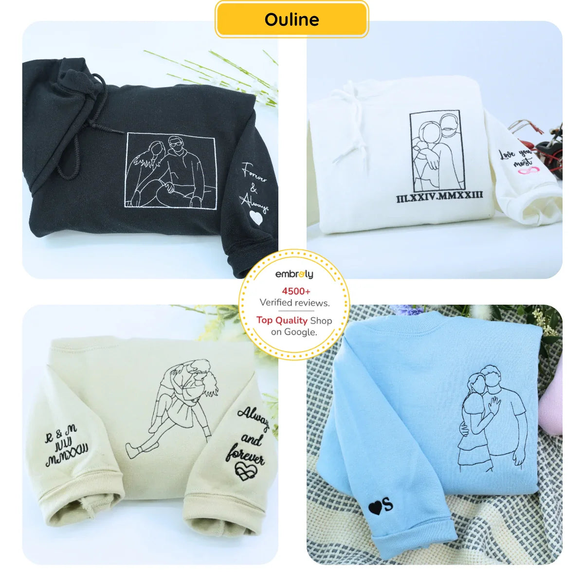 Boyfriend Girlfriend Matching Hoodies or Sweatshirts, Personalized Embroidered Engagement Gifts