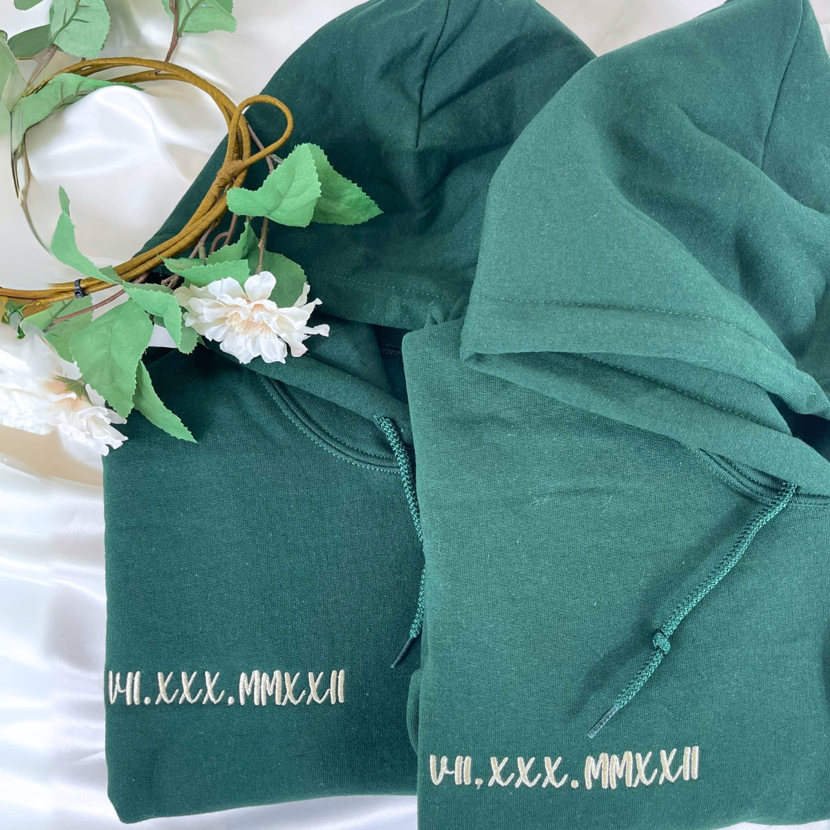Unique Anniversary Gift for Couple with Embroidered Roman Numerals on Chest Sweatshirt or Hoodie