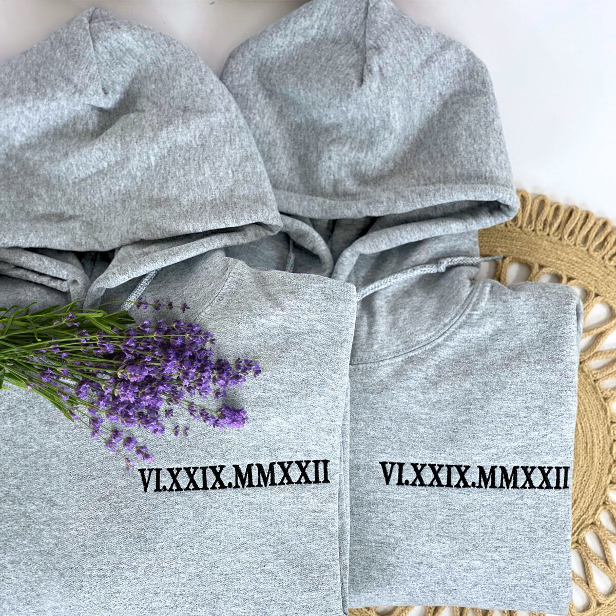 Unique Anniversary Gift for Couple with Embroidered Roman Numerals on Chest Sweatshirt or Hoodie