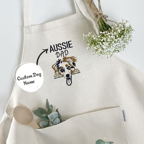Custom Australian Shepherd Dog Dad Embroidered Apron, Personalized Apron with Dog Name, Best Gifts For Australian Shepherd Owners