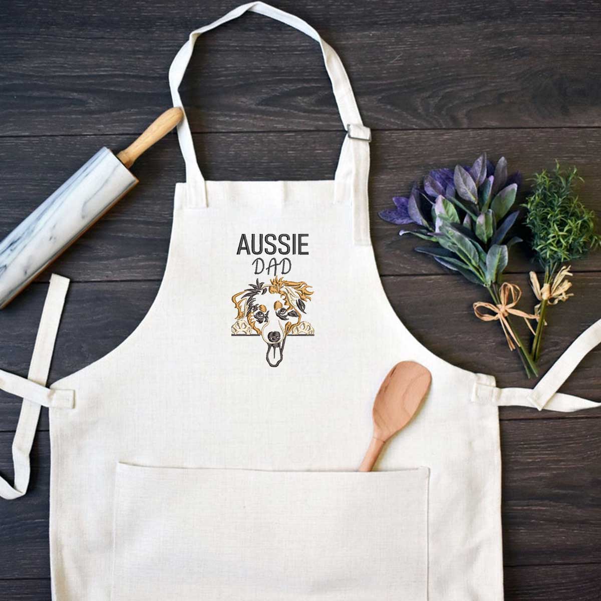 Custom Australian Shepherd Dog Dad Embroidered Apron, Personalized Apron with Dog Name, Best Gifts For Australian Shepherd Owners