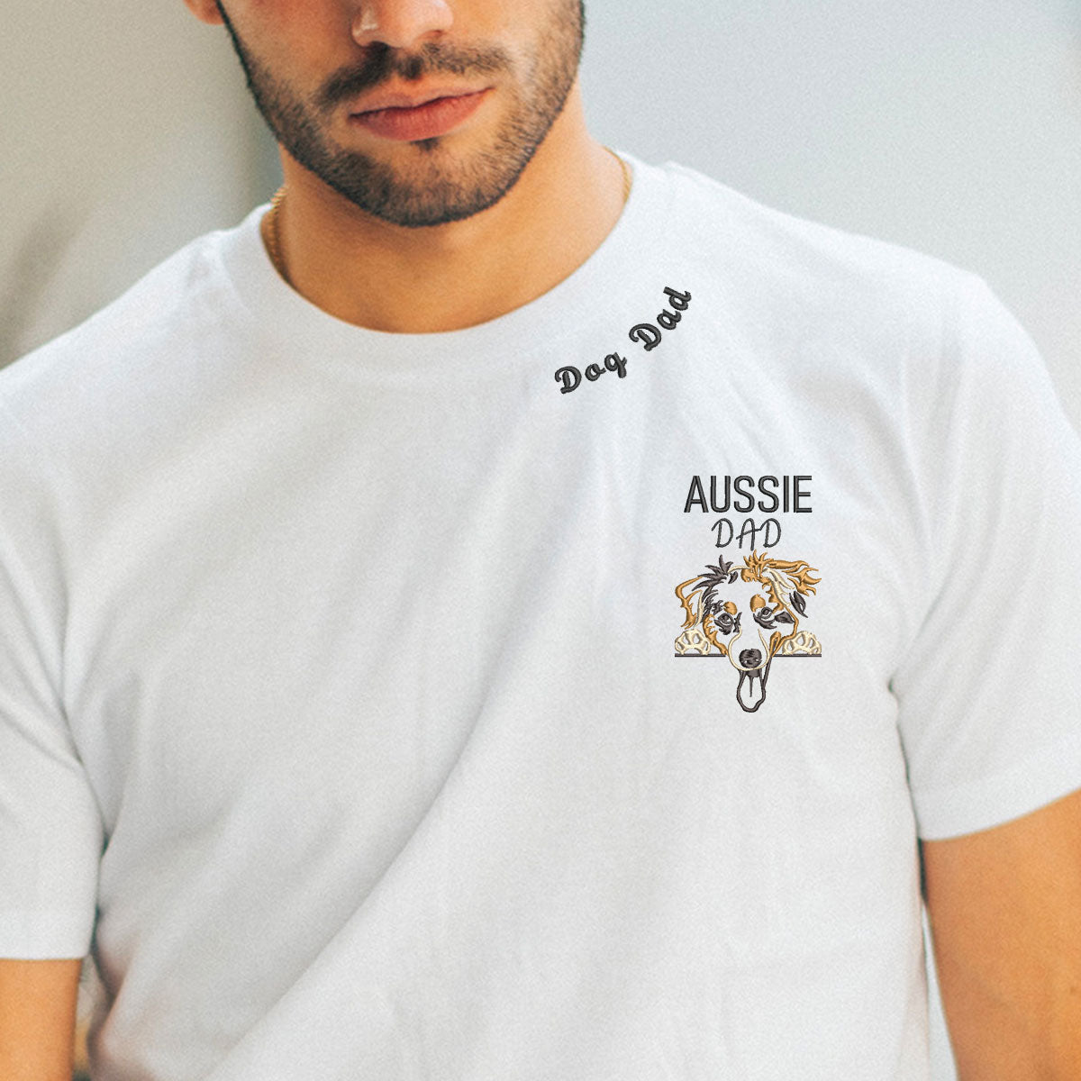 Custom Australian Shepherd Dog Dad Embroidered Collar Shirt, Personalized Shirt with Dog Name, Best Gifts For Australian Shepherd Owners