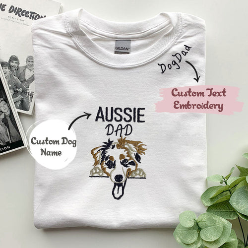 Custom Australian Shepherd Dog Dad Embroidered Collar Shirt, Personalized Shirt with Dog Name, Best Gifts For Australian Shepherd Owners