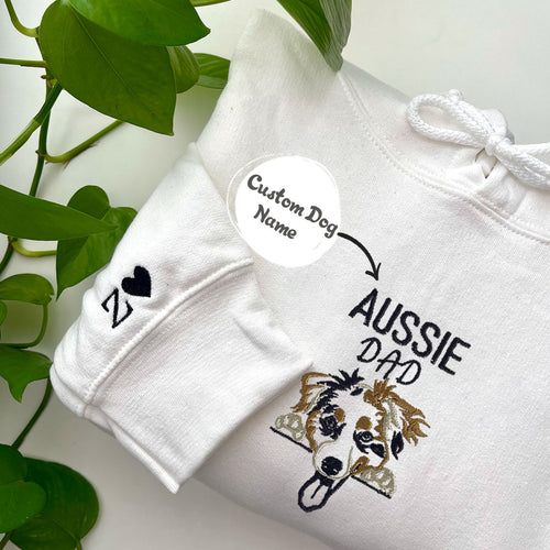 Custom Australian Shepherd Dog Dad Embroidered Hoodie, Personalized Hoodie with Dog Name, Best Gifts For Australian Shepherd Owners