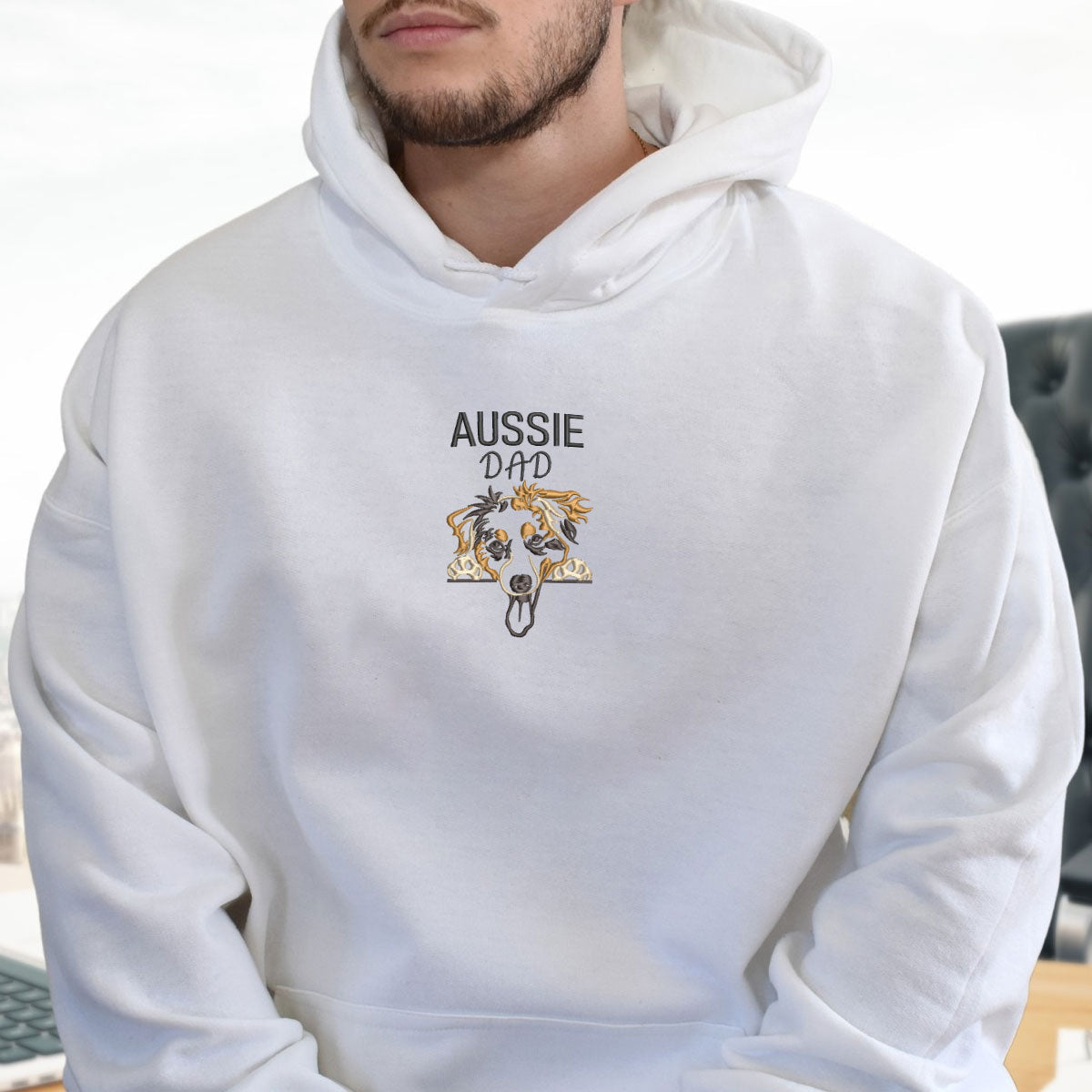 Custom Australian Shepherd Dog Dad Embroidered Hoodie, Personalized Hoodie with Dog Name, Best Gifts For Australian Shepherd Owners