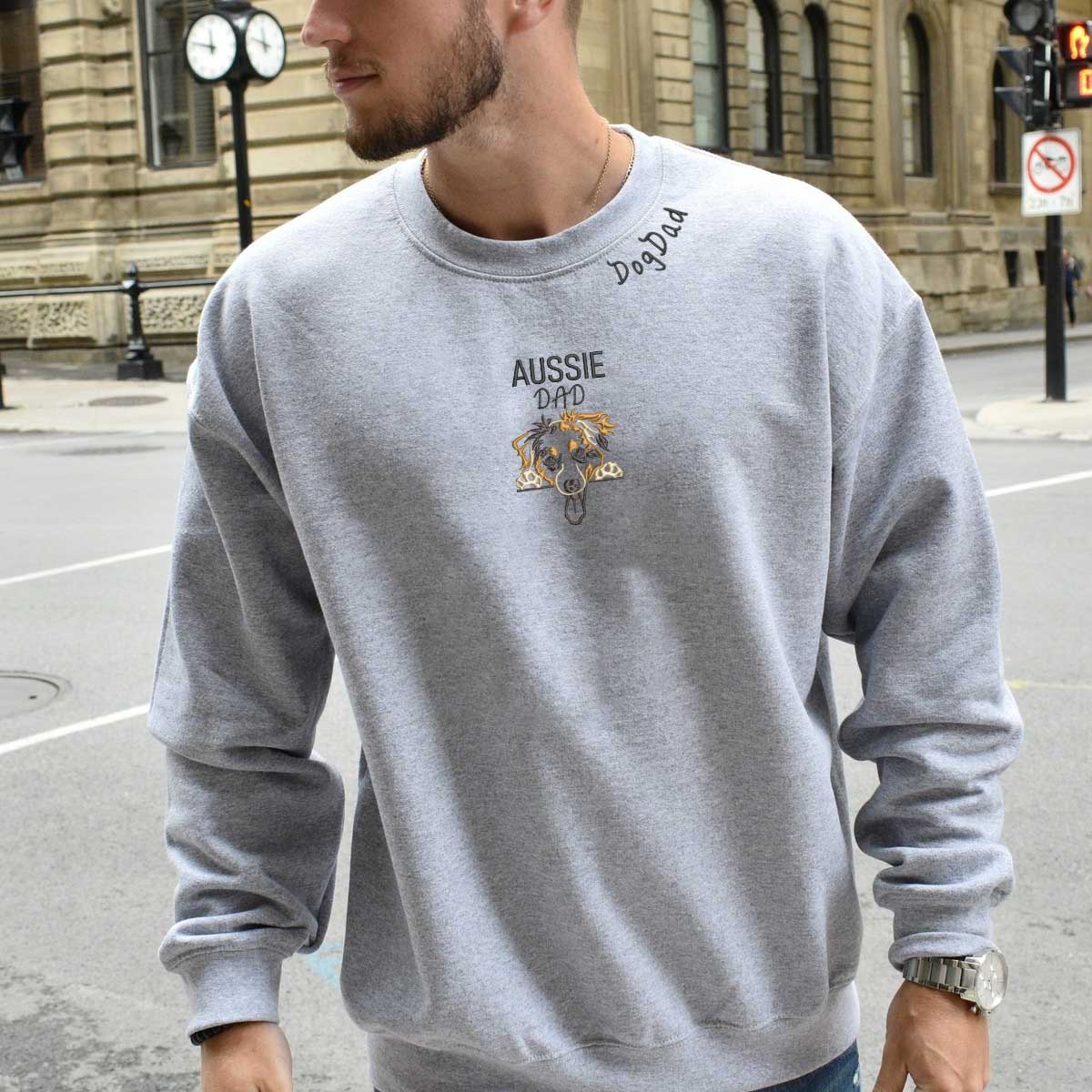 Custom Australian Shepherd Dog Dad Sweatshirt Embroidered Collar , Personalized Sweatshirt with Dog Name, Best Gifts For Australian Shepherd Owners