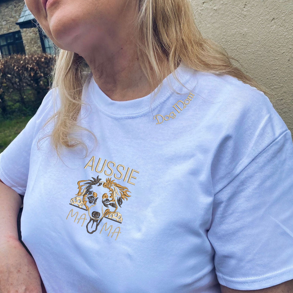 Custom Australian Shepherd Dog Mama Shirt Embroidered Collar , Personalized Shirt with Dog Name, Best Gifts For Australian Shepherd Owners