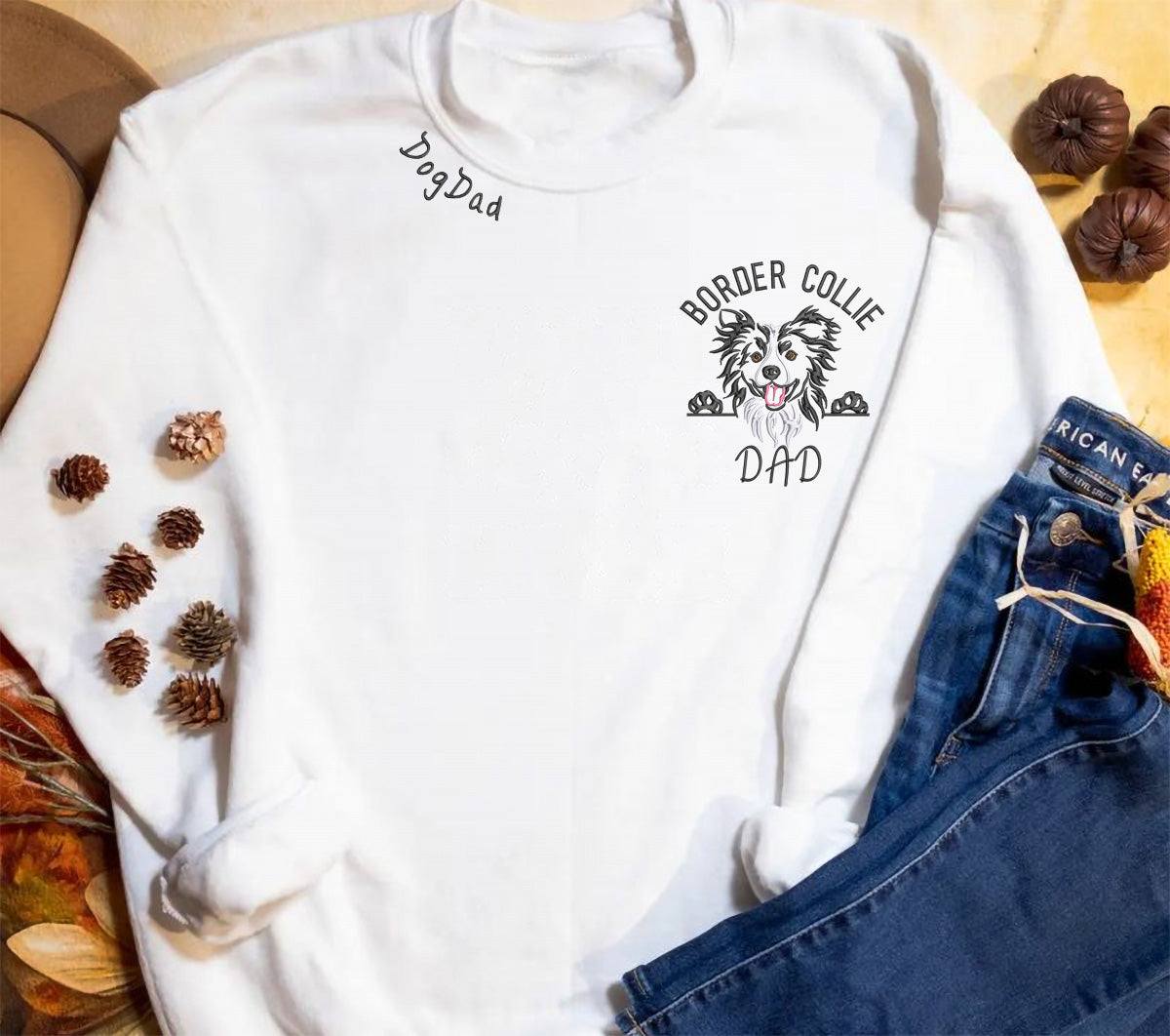 Custom Border Collie Dog Dad Embroidered Collar Sweatshirt, Personalized Sweatshirt with Dog Name, Best Gifts For Boxer Lovers