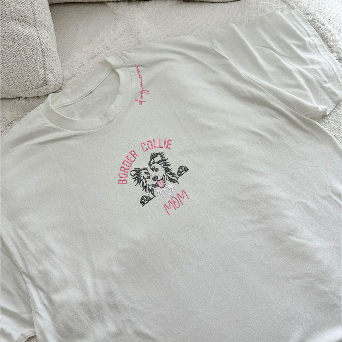 Custom Border Collie Dog Mom Embroidered Collar Shirt, Personalized Shirt with Dog Name, Best Gifts For Boxer Lovers
