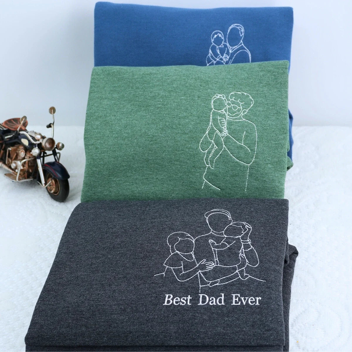 Custom Best Dad Ever Portrait Shirt, Sweatshirt or Hoodie, Personalized Embroidered Father's Day Gift for New Dad