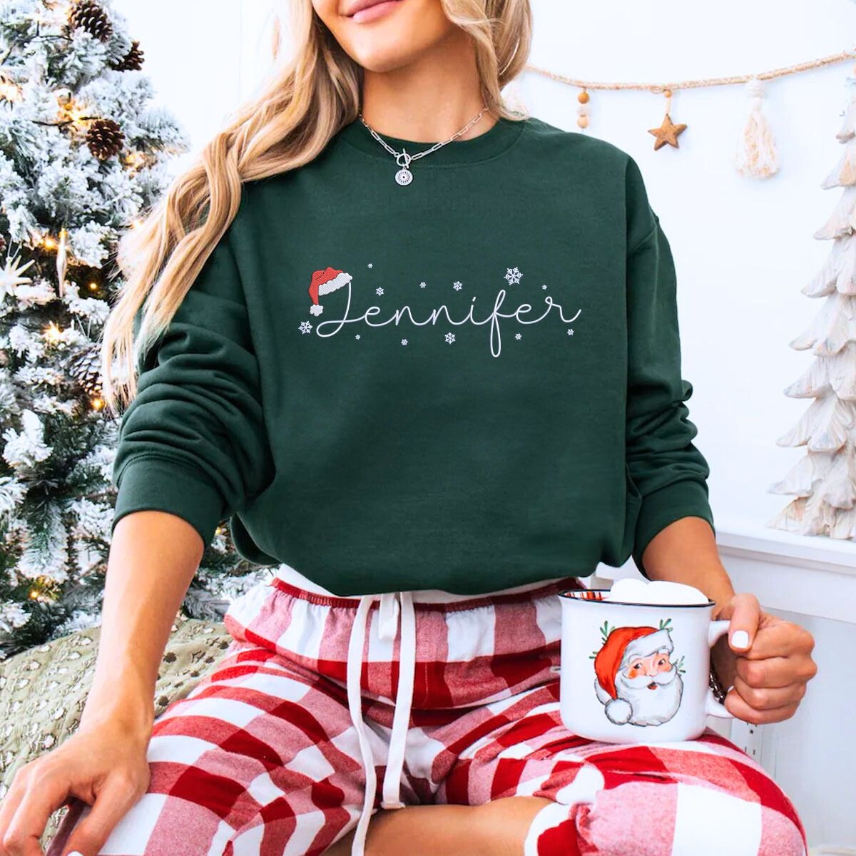 Custom Christmas Name Sweatshirt or Hoodie, Unique Embroidered Gift