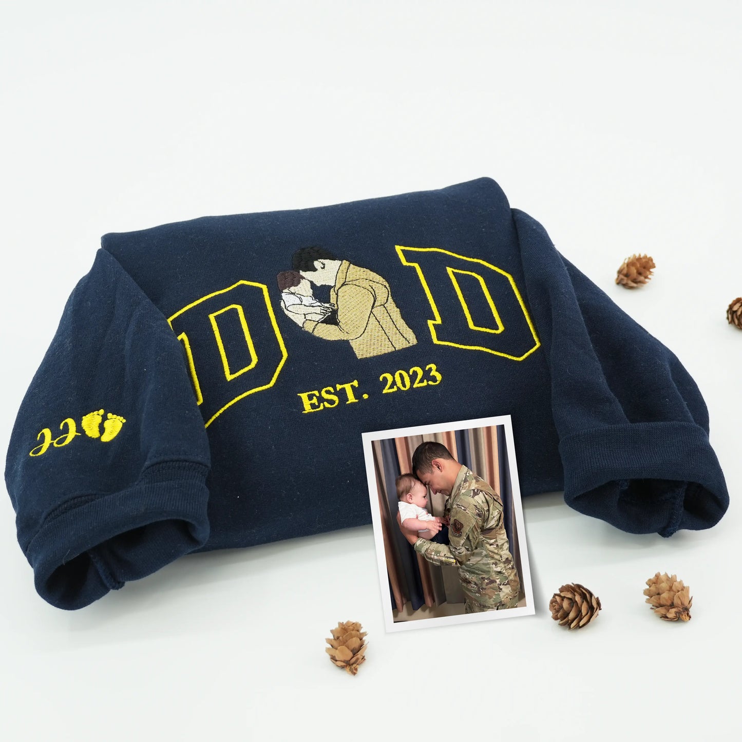 Personalized Photo Unique Gift for Dad Embroidered Crewneck Sweatshirt, Hoodie