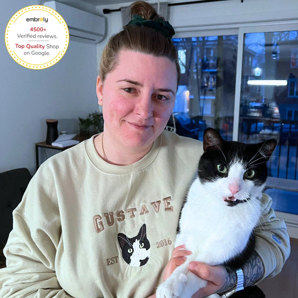 Custom Cat Face Sweatshirt or Hoodie from Photo, Embroidered Gifts for Cat Lovers