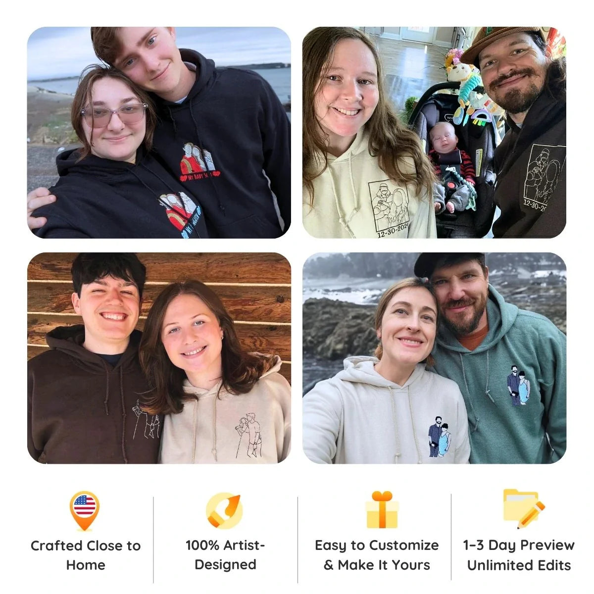 Boyfriend Girlfriend Matching Hoodies or Sweatshirts, Personalized Embroidered Engagement Gifts