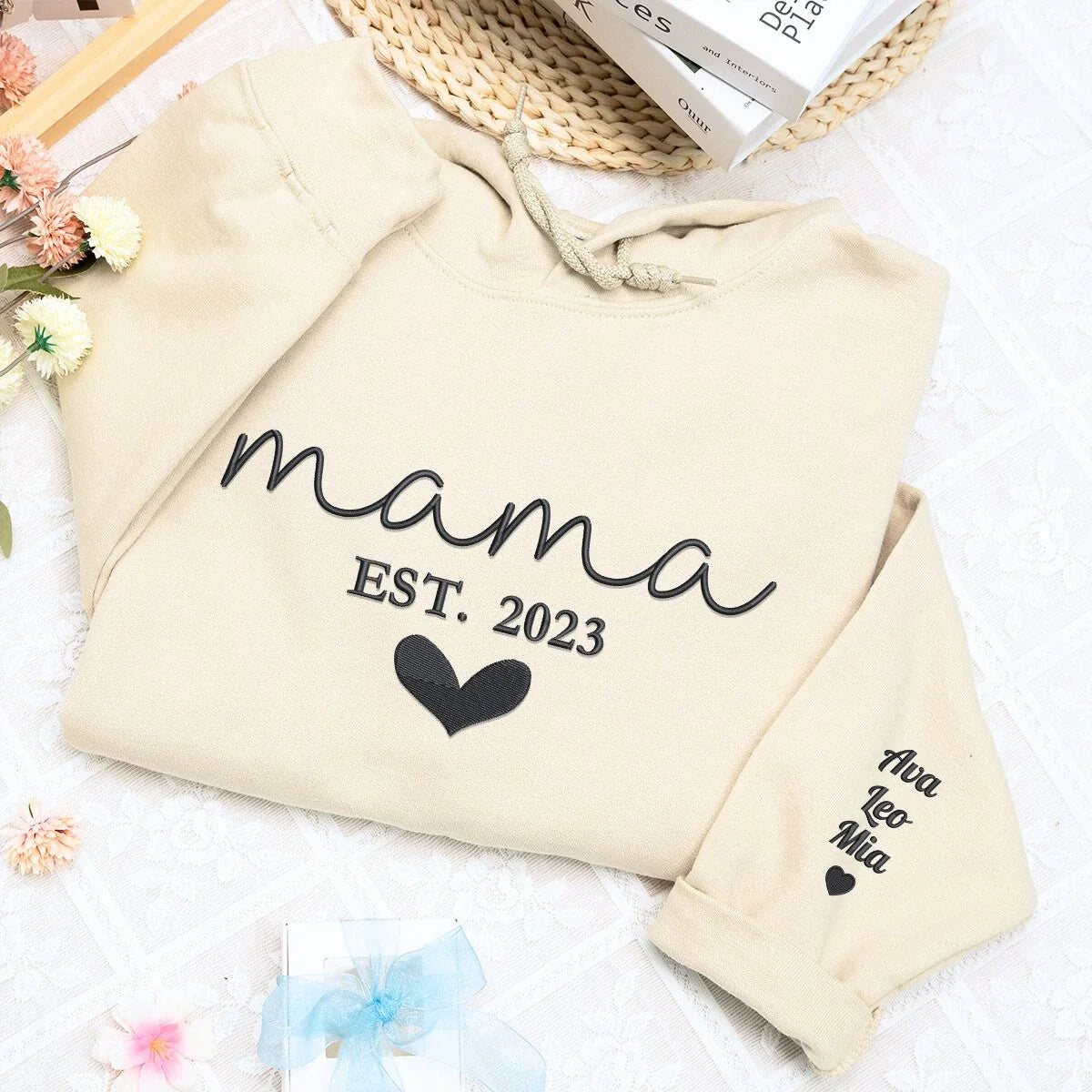 Best Aunt Ever Sweatshirt or Hoodie with Kids Names on Sleeve, Custom Embroidered Gift for Auntie