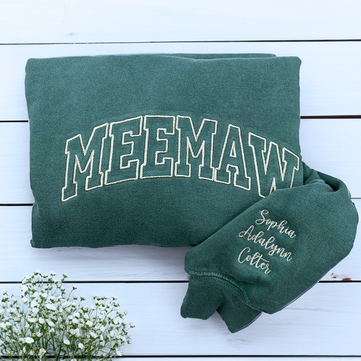 Comfort Color® Embroidered Grandma Est Sweatshirt with Names on Sleeve