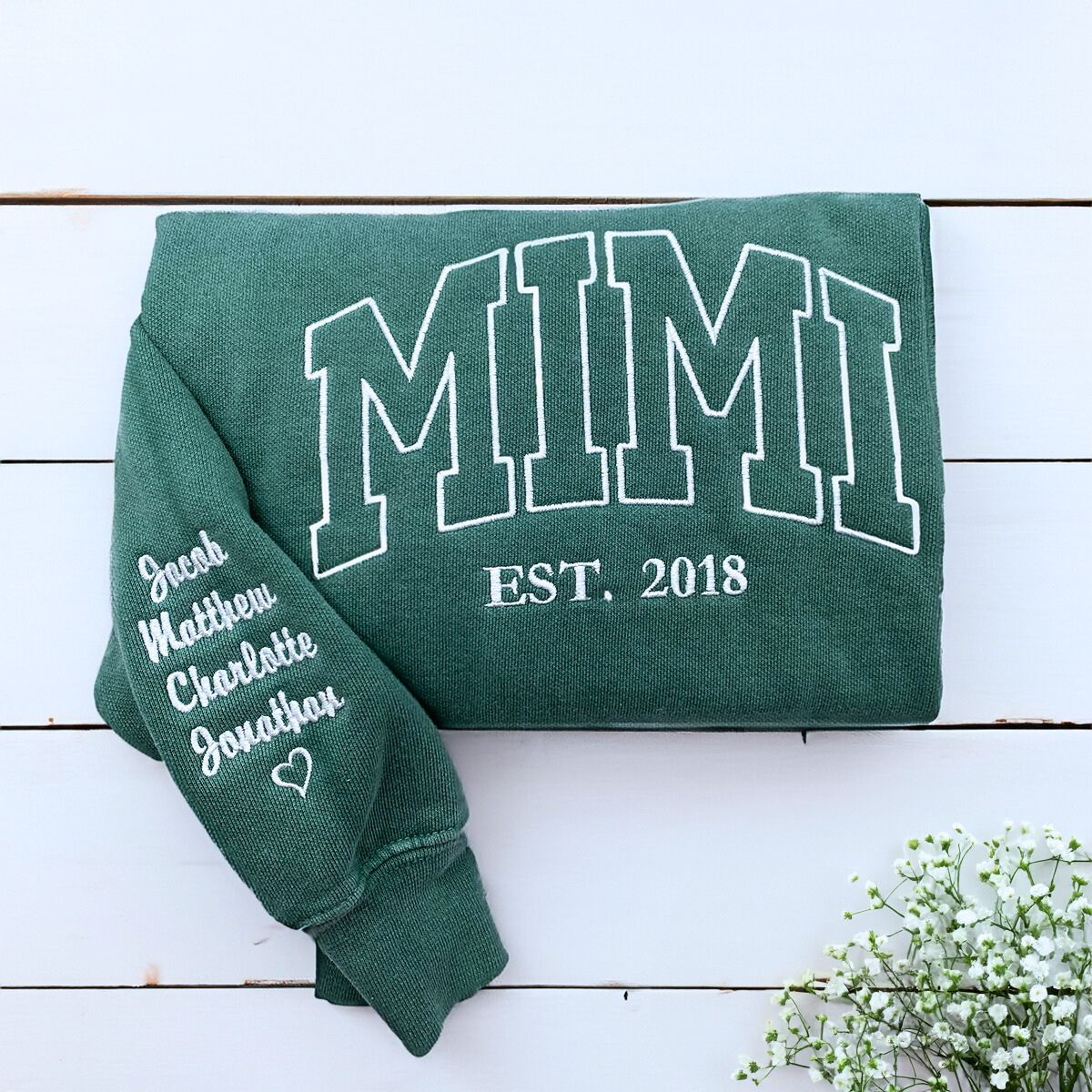 Comfort Color® Embroidered Grandma Est Sweatshirt with Names on Sleeve