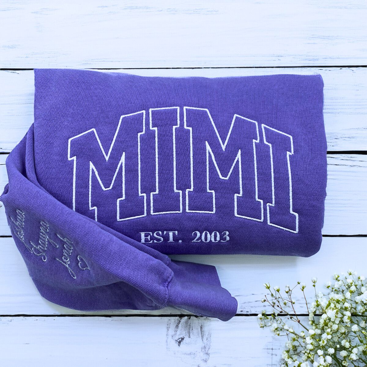 Comfort Color® Embroidered Grandma Est Sweatshirt with Names on Sleeve