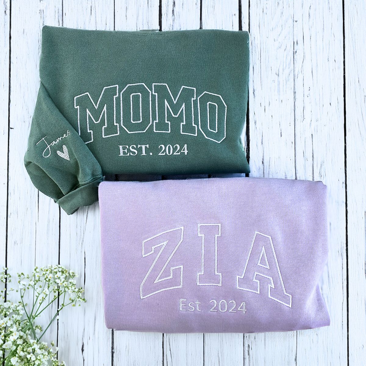 Comfort Color® Embroidered Grandma Est Sweatshirt with Names on Sleeve