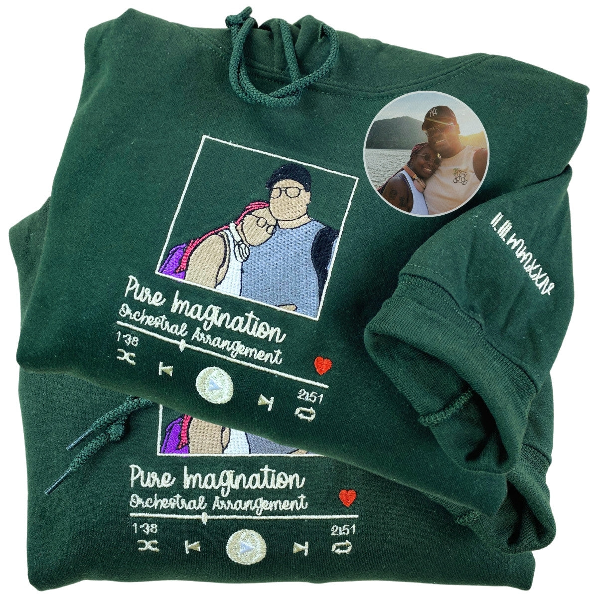 Photo Music Player Sweatshirt or Hoodie, Custom Embroidered Unique Gift Ideas For Couples