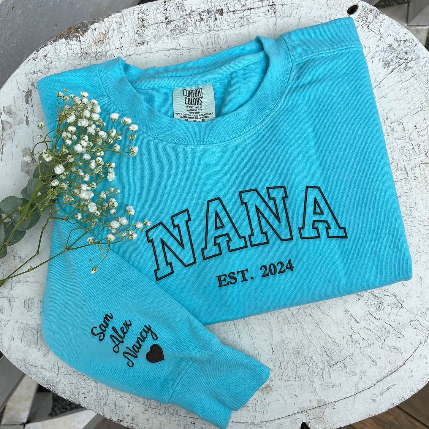 Comfort Color® Embroidered Nana Shirt with Grandkids Names, Gift for Mother's Day