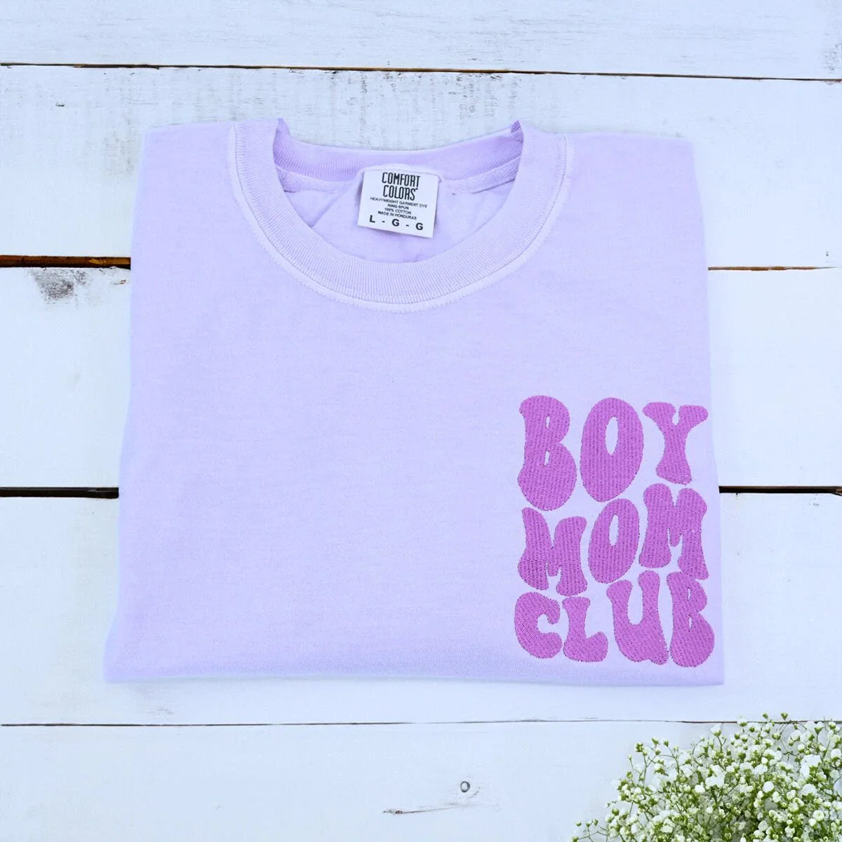 Boy Mom Club Sweatshirt or T-Shirt with Embroidered Kids Names on Sleeve