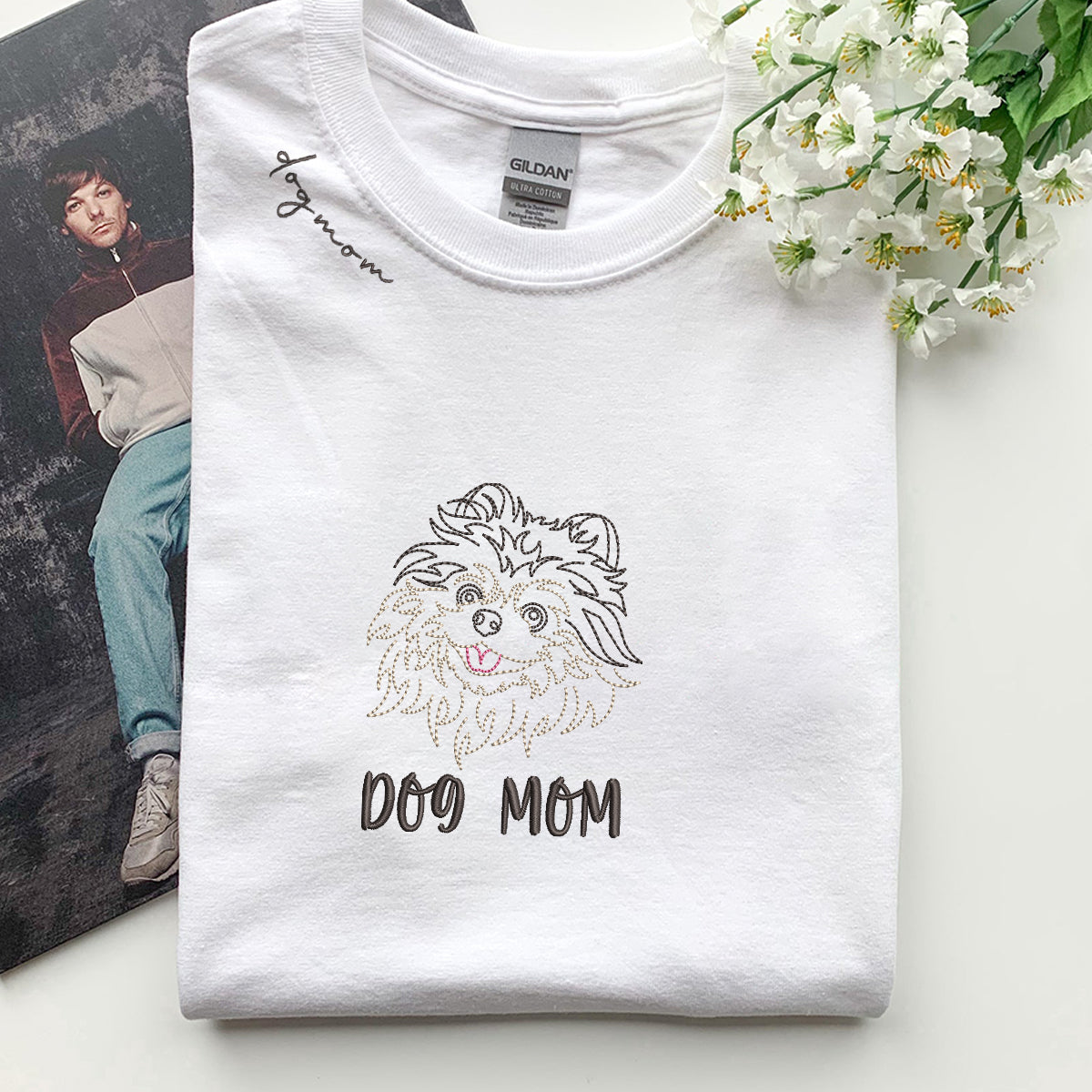 Personalized Pomeranian Dog Mom Embroidered Collar Shirt, Custom Shirt with Dog Name, Best Gifts For Pomeranian Lovers