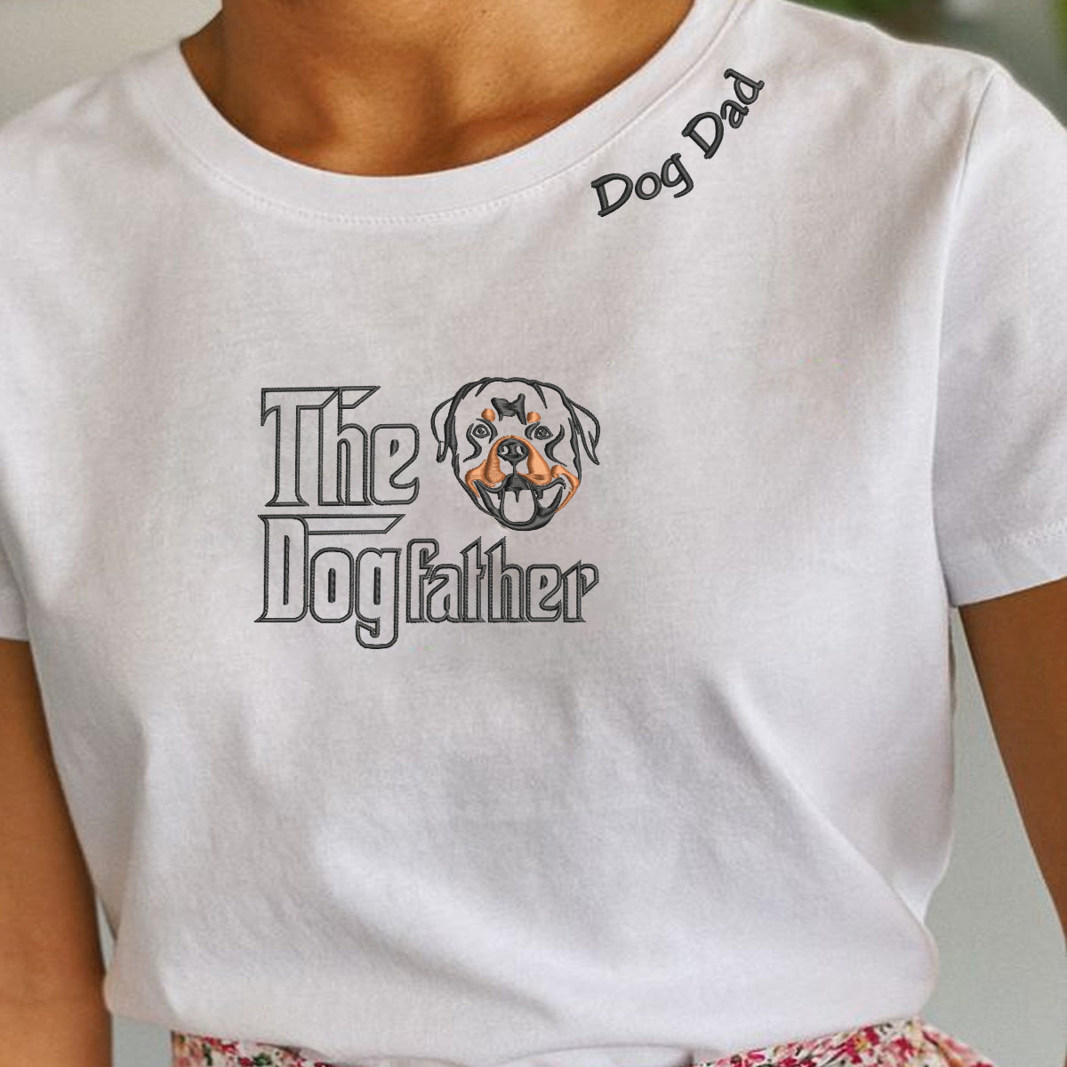 Personalized Rottweiler Dog Dad Shirt with The Dogfather Embroidered Collar, Best Gifts For Rottweiler Lovers