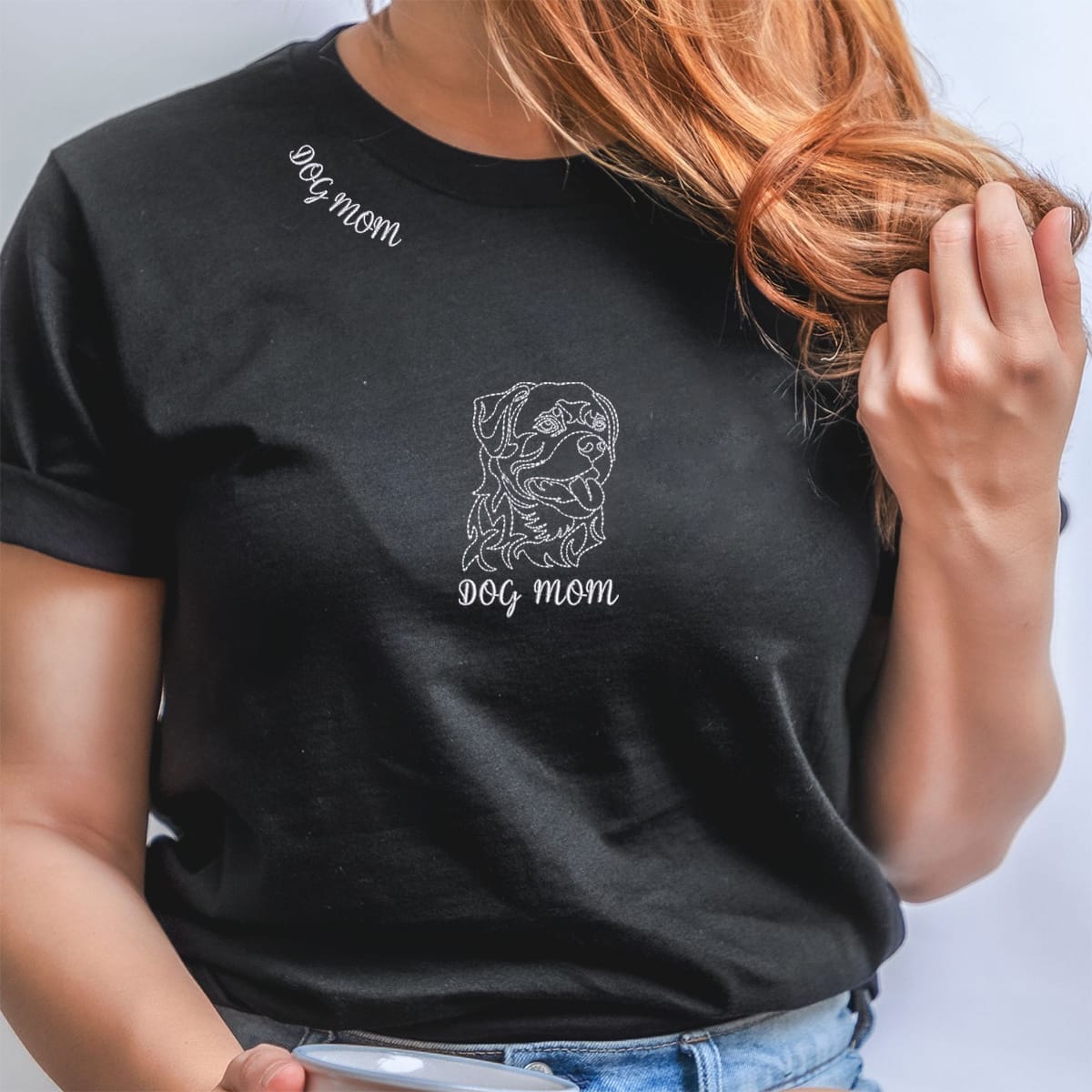 Personalized Rottweiler Dog Mom Shirt with Dog Name & Embroidered Collar, Unique Gifts For Rottweiler Lovers