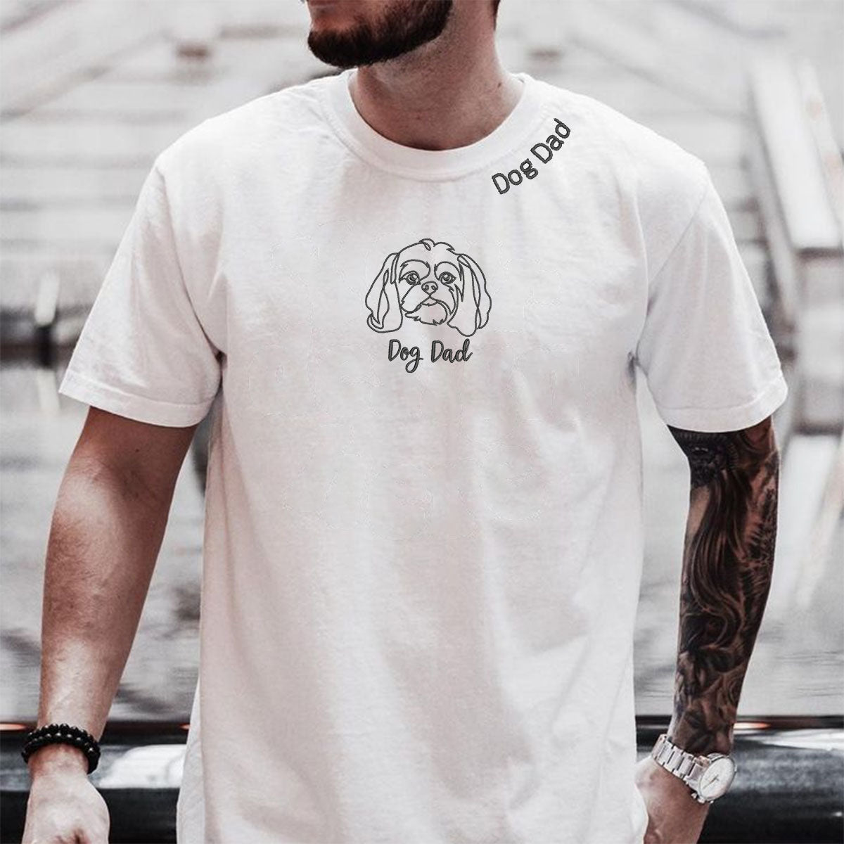 Personalized Shih Tzu Dog Dad Shirt Embroidered Collar, Custom Shirt with Dog Name, Best Gifts For Shih Tzu Lovers
