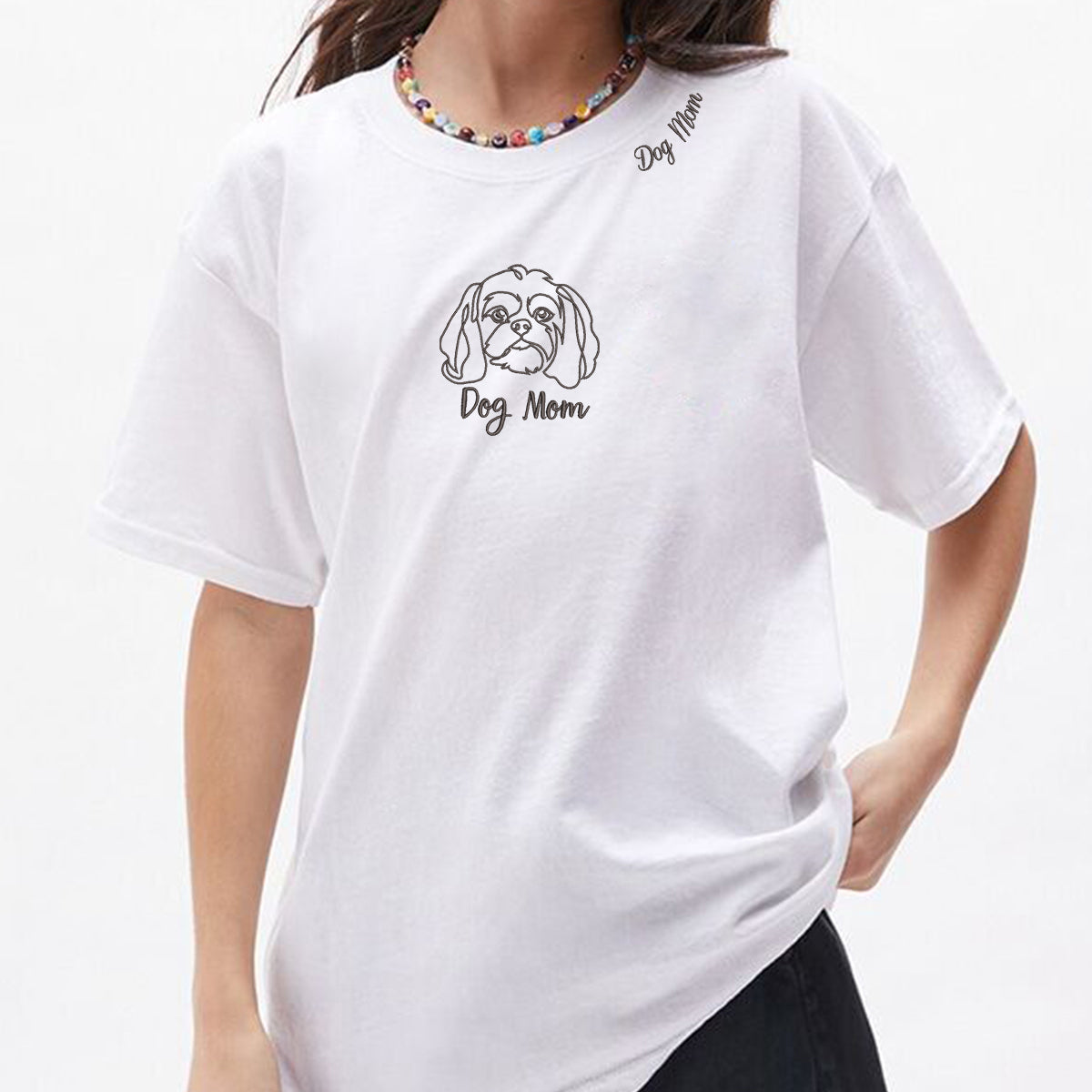 Personalized Shih Tzu Dog Mom Shirt Embroidered Collar, Custom Shirt with Dog Name, Best Gifts For Shih Tzu Lovers