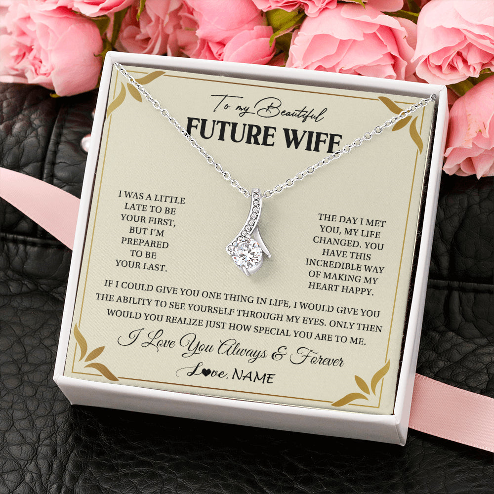 Personalized To My Beautiful Future Wife Necklace Gift From Husband Promise Necklace For Her Soulmate Wife Romantic Birthday Customized Gift Box Message Card