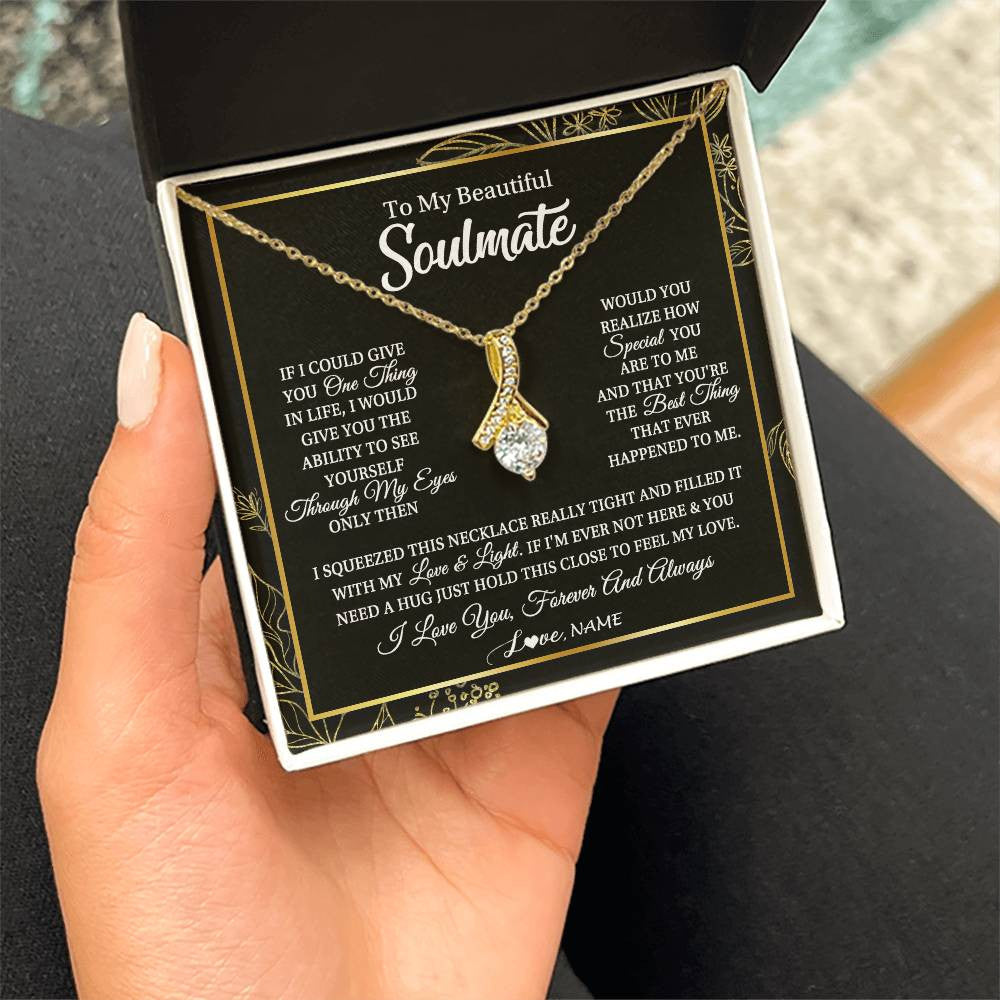 Personalized To My Beautiful Soulmate Necklace From Husband Boyfriend Feel My Love For Her Future Wife Girlfriend Birthday Anniversary Customized Message Card