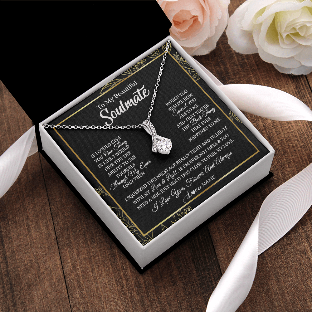 Personalized To My Beautiful Soulmate Necklace From Husband Boyfriend Feel My Love For Her Future Wife Girlfriend Birthday Anniversary Customized Message Card