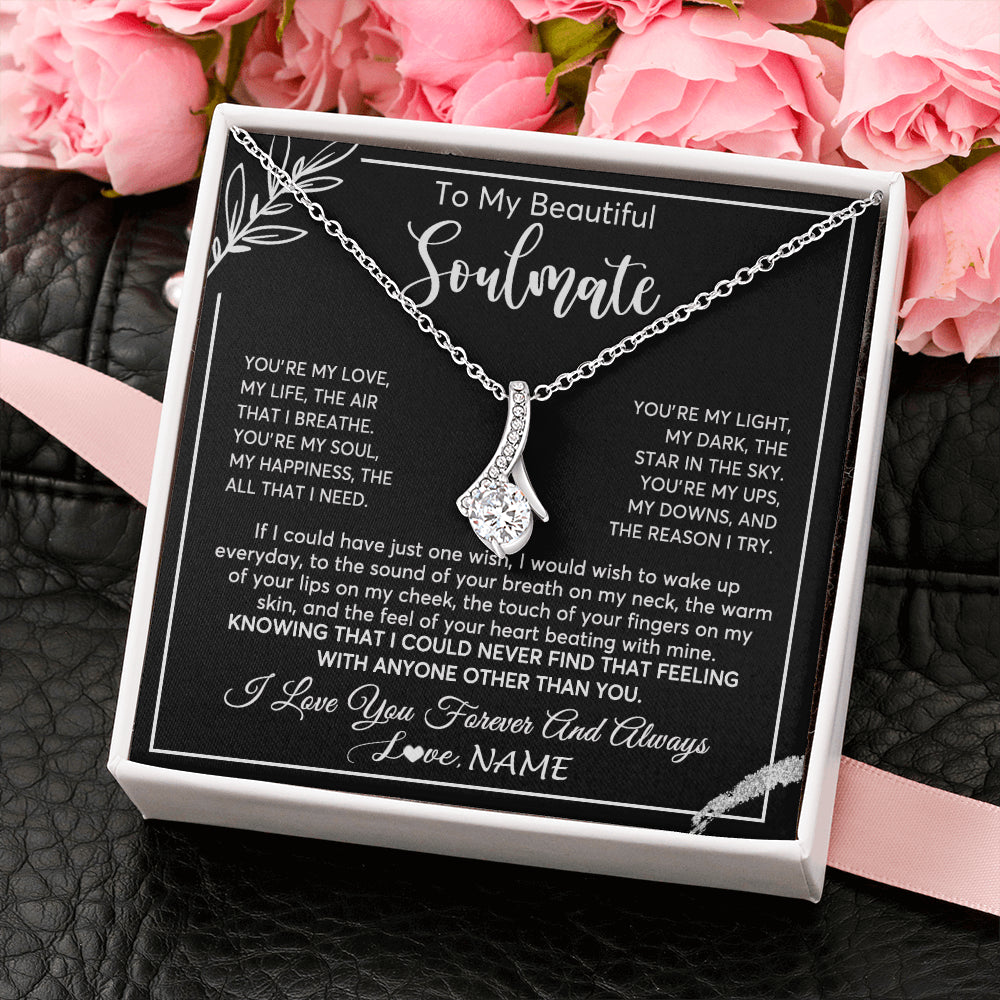 Personalized To My Beautiful Soulmate Necklace From Husband You're My Love Wife Birthday Anniversary Valentines Jewelry Customized Gift Box Message Card