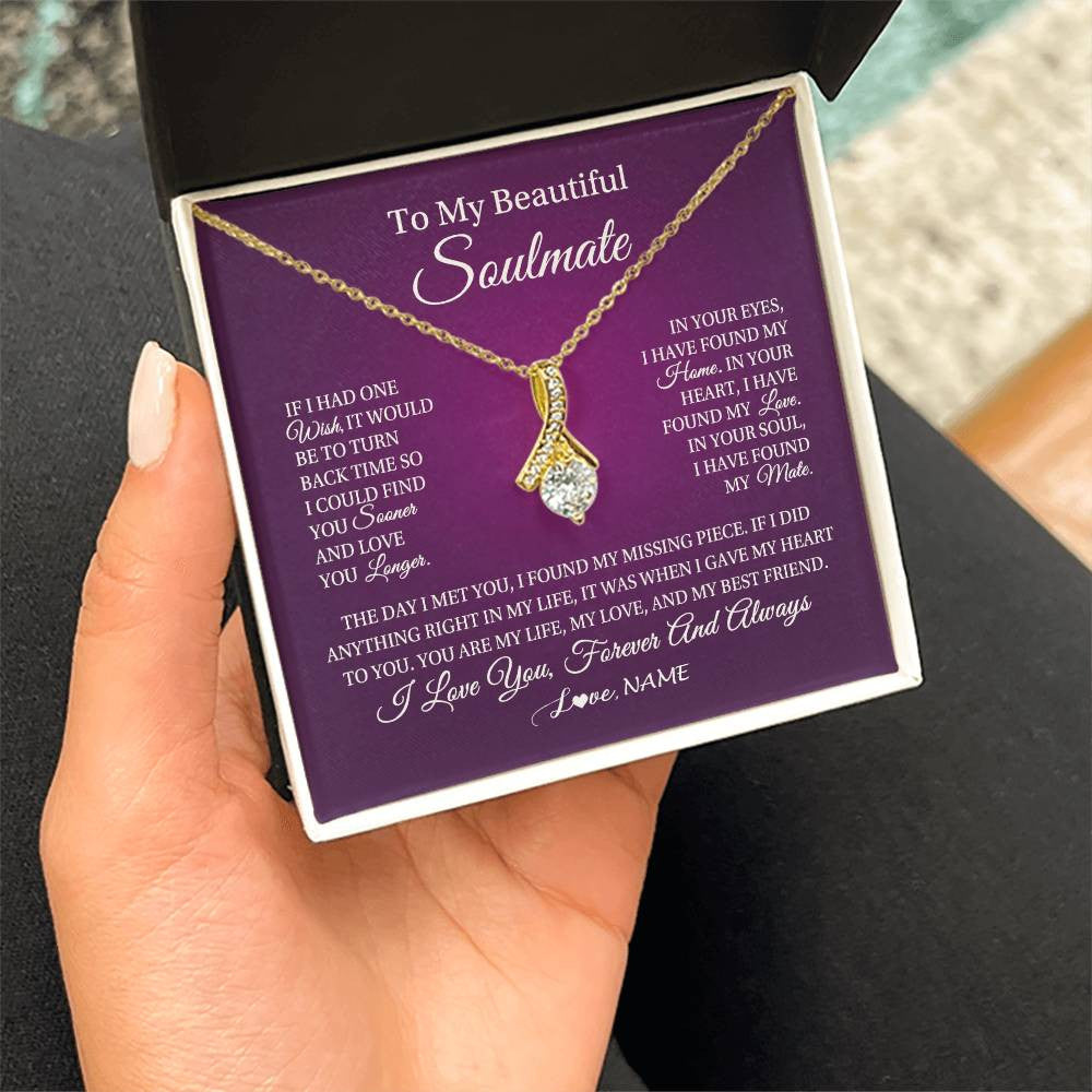 Personalized To My Beautiful Soulmate Necklace Gift From Husband Romantic Gifts For Future Wife Birthday Anniversary Christmas Customized Gift Box Message Card