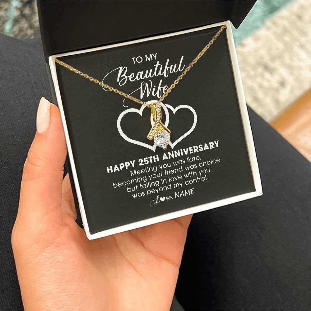 Personalized To My Beautiful Wife Necklace From Husband 25 Years Wedding Anniversary For Her Married 25th Anniversary For Her Customized Gift Box Message