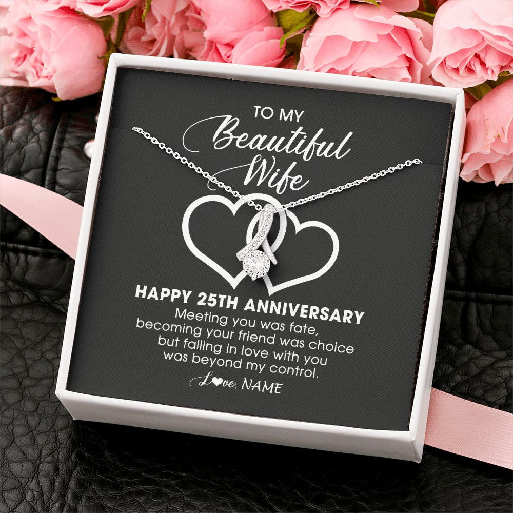 Personalized To My Beautiful Wife Necklace From Husband 25 Years Wedding Anniversary For Her Married 25th Anniversary For Her Customized Gift Box Message