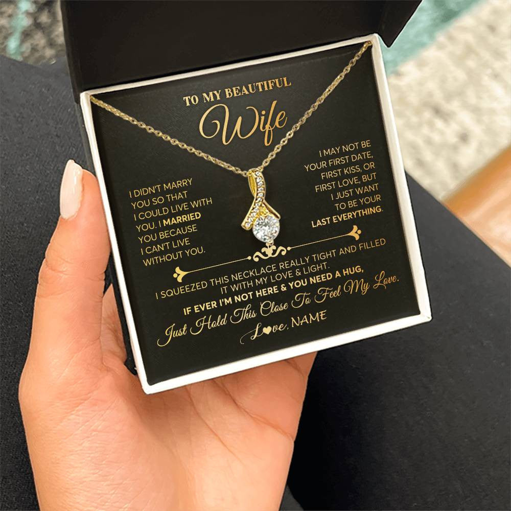 Personalized To My Beautiful Wife Necklace From Husband Feel My Love Soulmate Wedding Anniversary Valentines Birthday Customized Gift Box Message Card