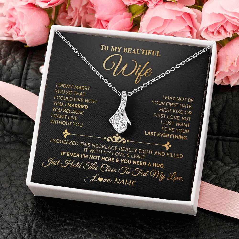 Personalized To My Beautiful Wife Necklace From Husband Feel My Love Soulmate Wedding Anniversary Valentines Birthday Customized Gift Box Message Card