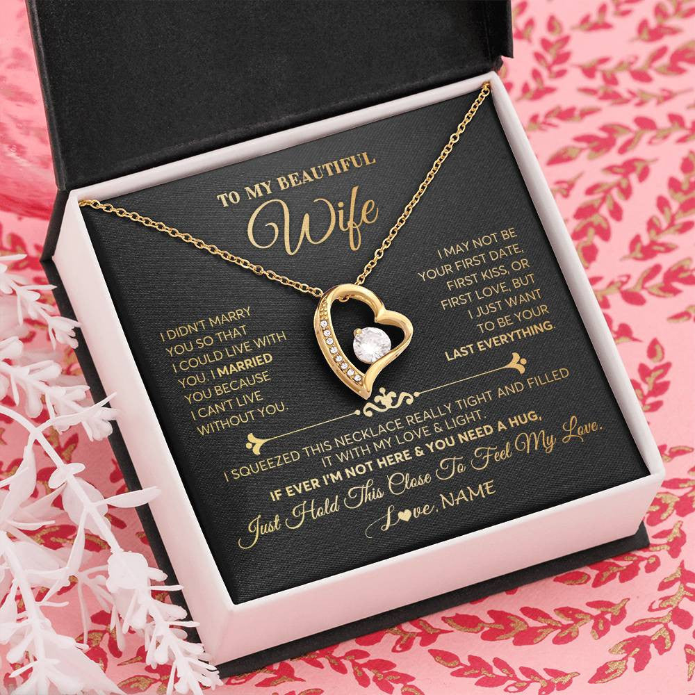 Personalized To My Beautiful Wife Necklace From Husband Feel My Love Soulmate Wedding Anniversary Valentines Birthday Customized Gift Box Message Card