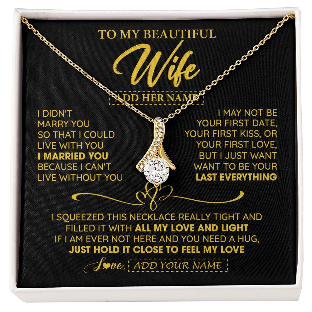 Personalized To My Beautiful Wife Necklace From Husband I Can't Live Without You Romantic Valentines Gifts For Wife Birthday Christmas Gift Box Message Card