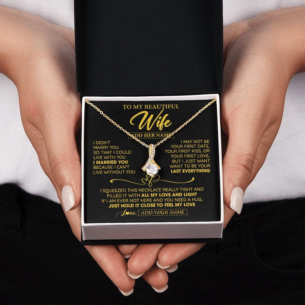 Personalized To My Beautiful Wife Necklace From Husband I Can't Live Without You Romantic Valentines Gifts For Wife Birthday Christmas Gift Box Message Card
