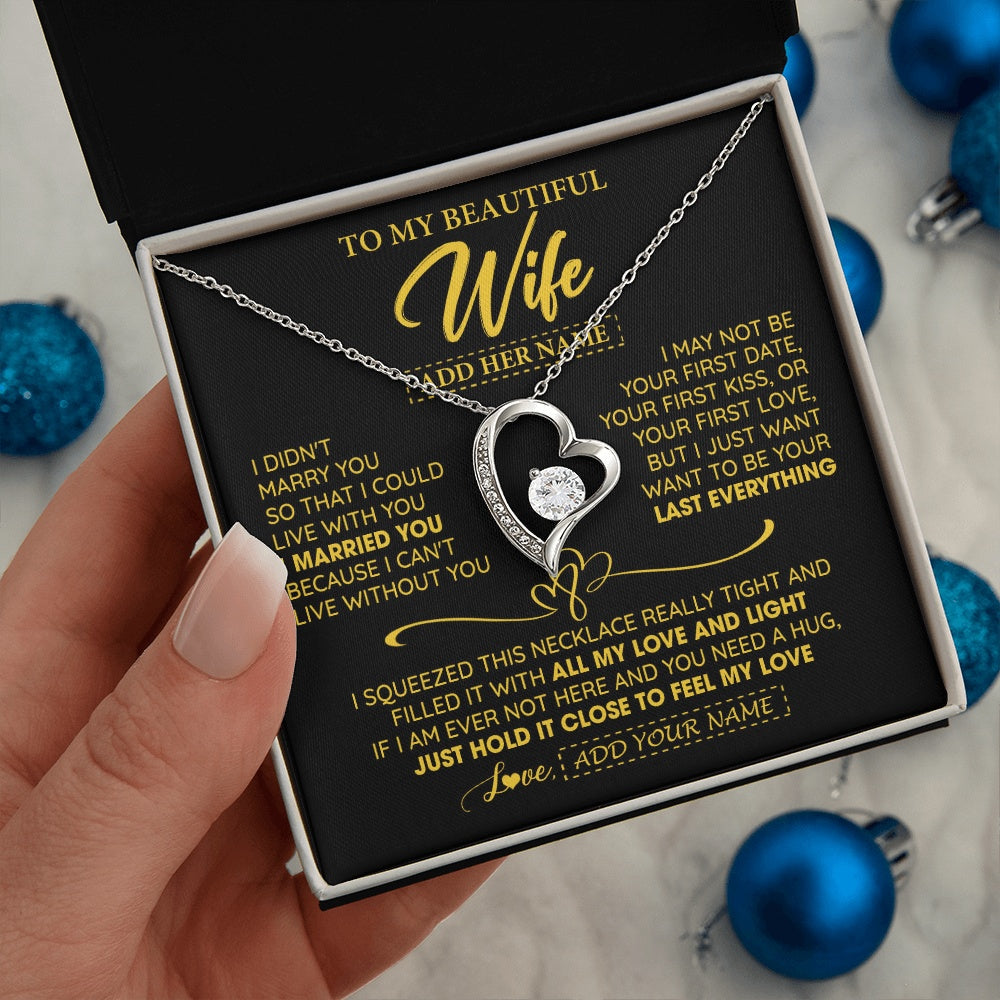 Personalized To My Beautiful Wife Necklace From Husband I Can't Live Without You Romantic Valentines Gifts For Wife Birthday Christmas Gift Box Message Card