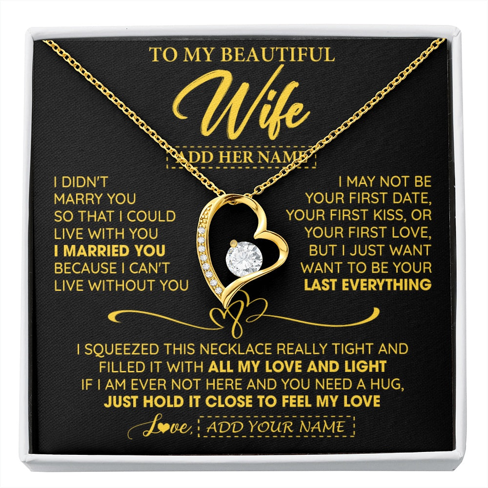 Personalized To My Beautiful Wife Necklace From Husband I Can't Live Without You Romantic Valentines Gifts For Wife Birthday Christmas Gift Box Message Card